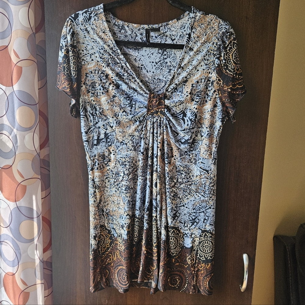 New Directions Elegant Blue And Brown Women's Top Size Large